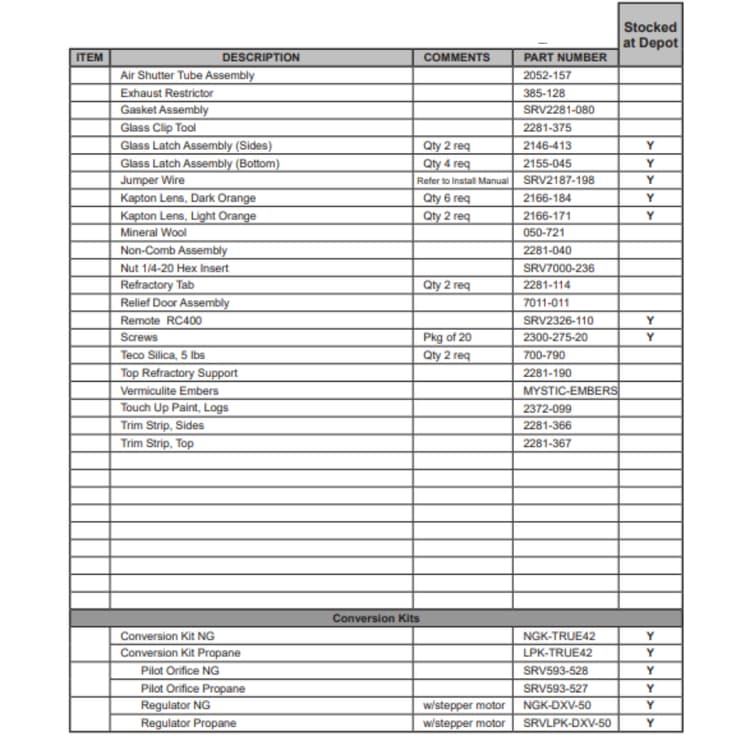 True-42-IFT Service Parts