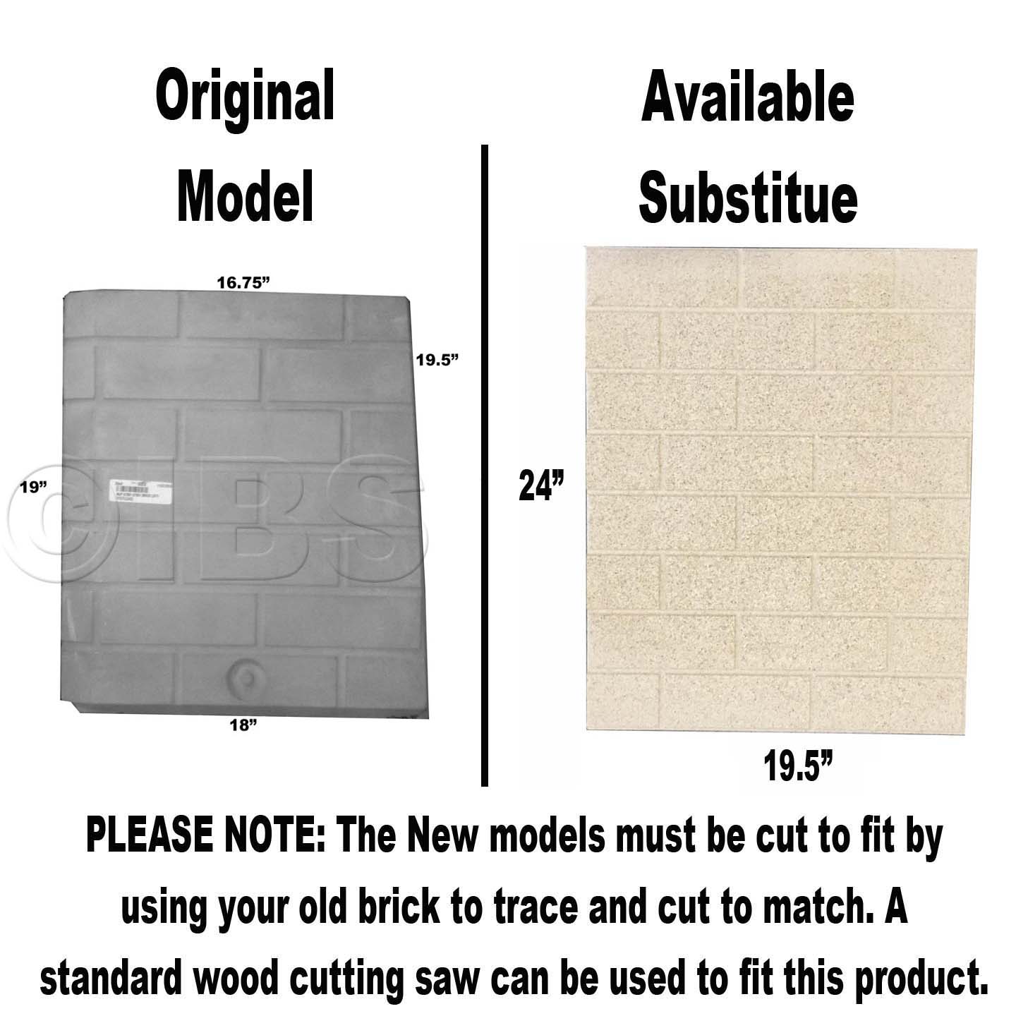 65203 Right Side Refractory DISCONTINUED and Replaced by Available Cut-To-Size Panel