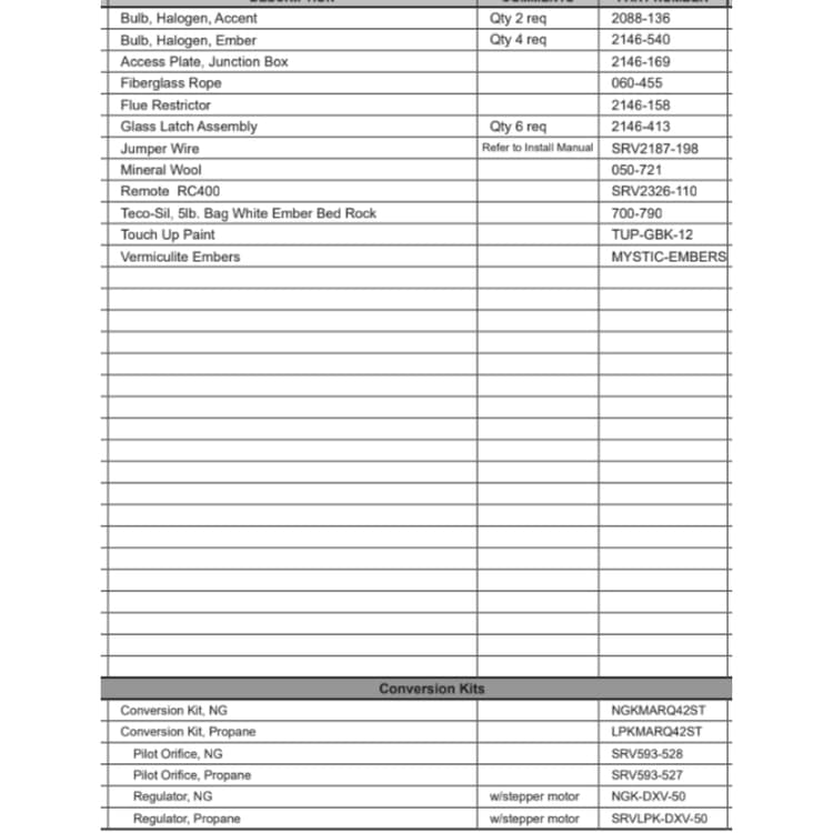 ESC-42ST-IFT Service Parts