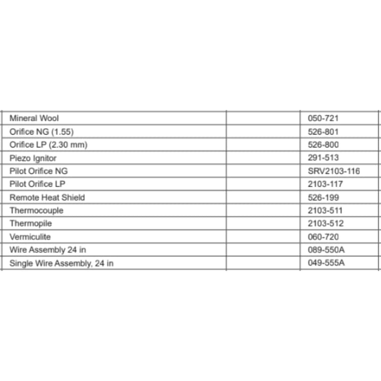 CFL-30NG/LP-C Service Parts