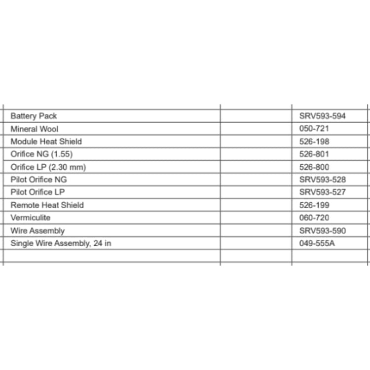 CFL-24NG/LP-IPI Service Parts