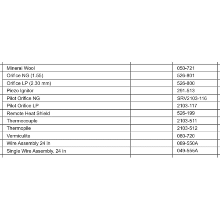 CFL-18NG/LP-C Service Parts