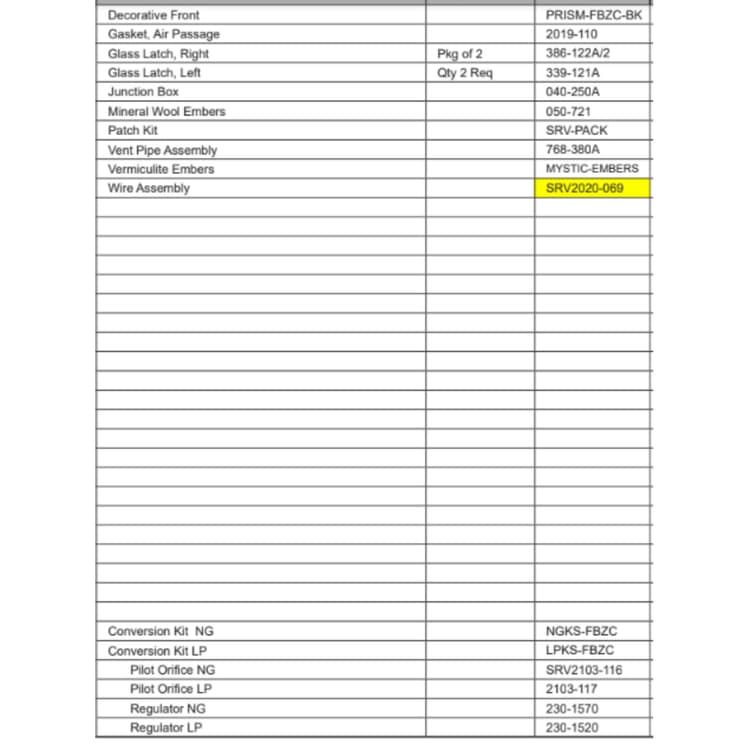 FB-ZC-S Service Parts
