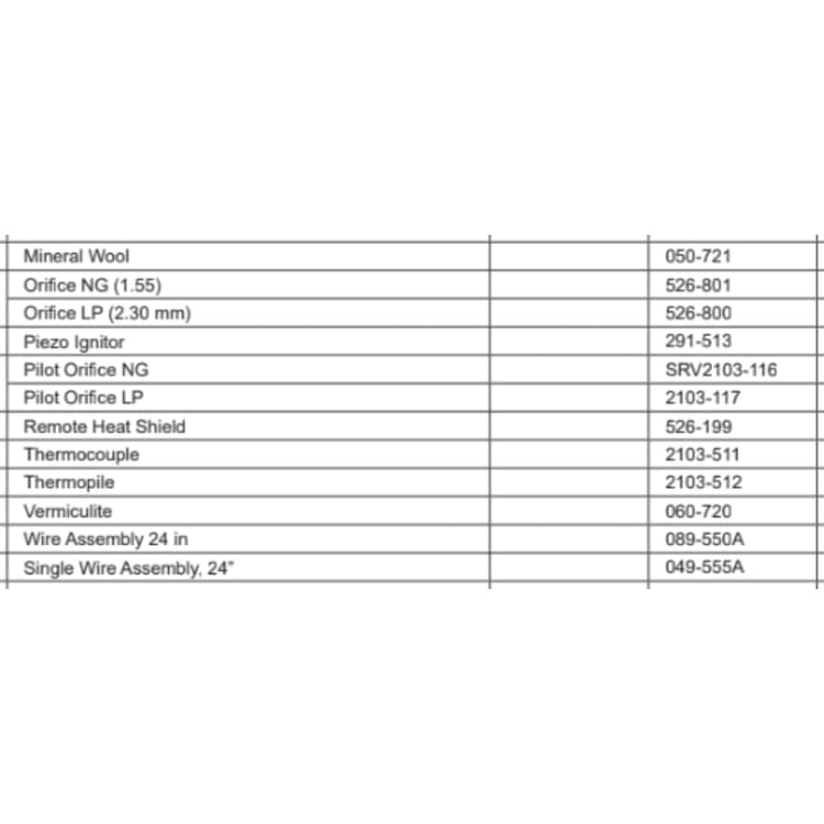 CFL-24NG/LP-C Service Parts