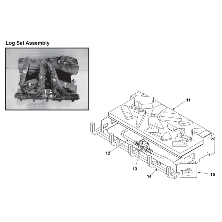 Heat & Glo GLO-18NG/LP 18" Valveless Gas Log Set Parts