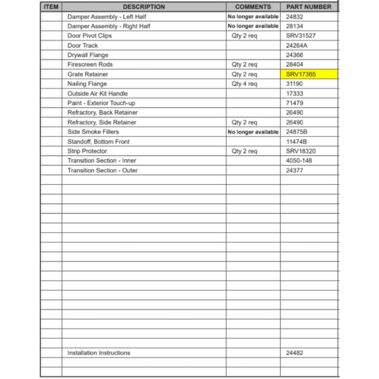 RHW-56 Service Parts