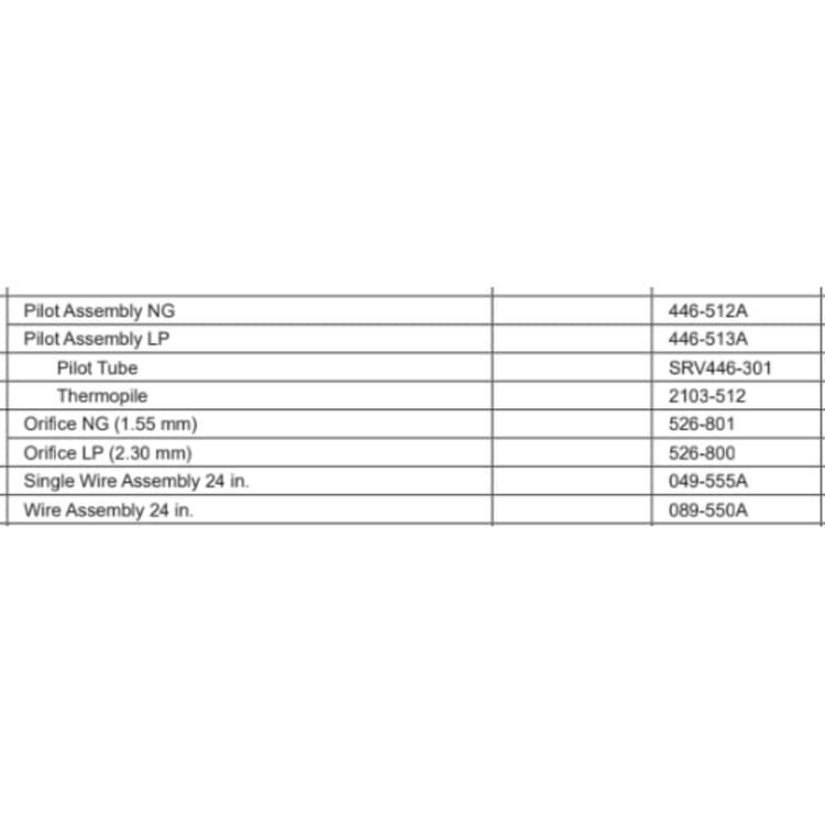 CFL-30NG/LP-B Service Parts