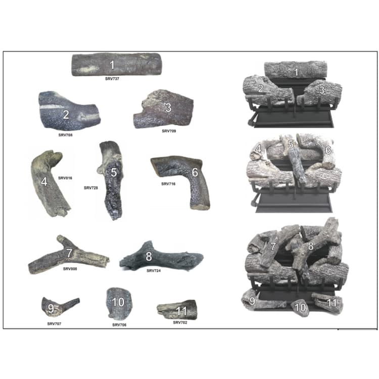Heat & Glo GO324 3 Tier Grand Oak 24" Gas Log Set Parts