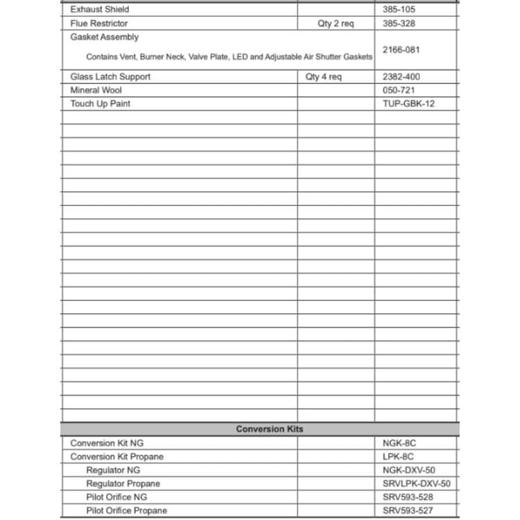8000C-IFT LP Service Parts