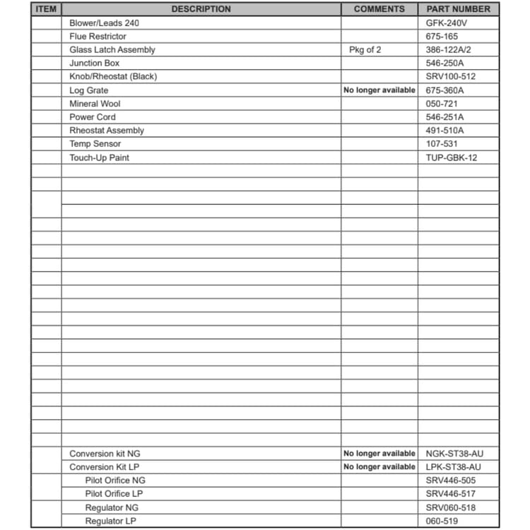 ST-38HV-AU Service Parts